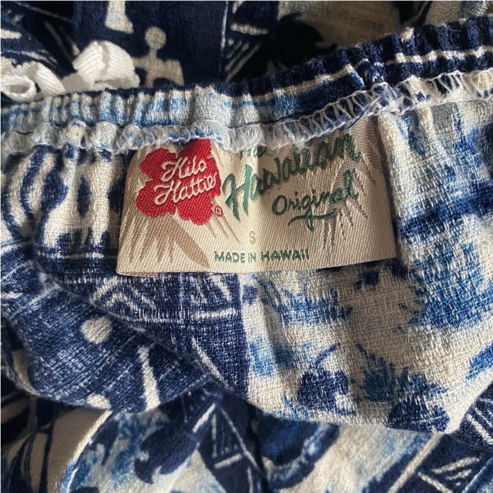 Vintage Hilo Hattie Women’s Hawaiian Blue White Cotton Halter Top Festival SMALL - Picture 5 of 10